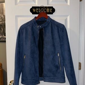 Express Men's Navy Suede Cafe Racer Jacket